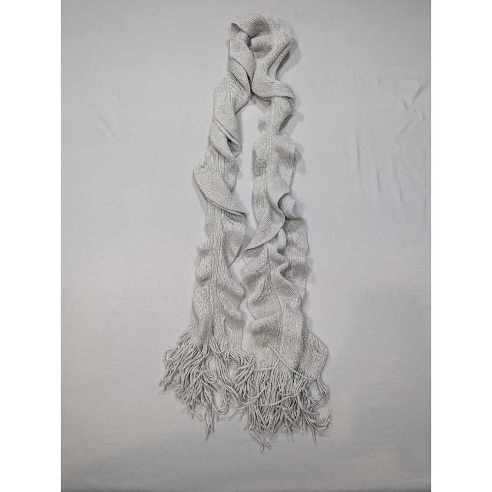 Jaclyn Smith Silver Gray Metallic Shimmer Knit Scarf Fringe OSFM